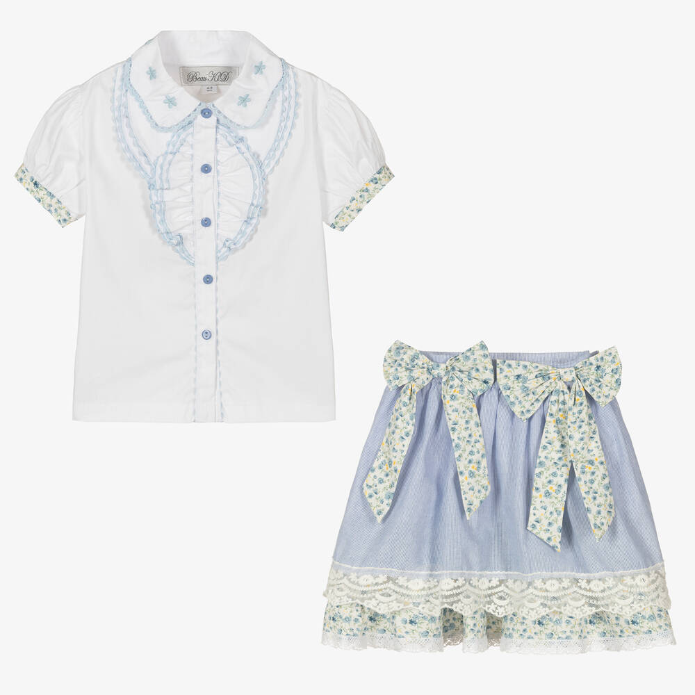 Beau KiD-Girls Blue & White Skirt Set | Childrensalon Outlet