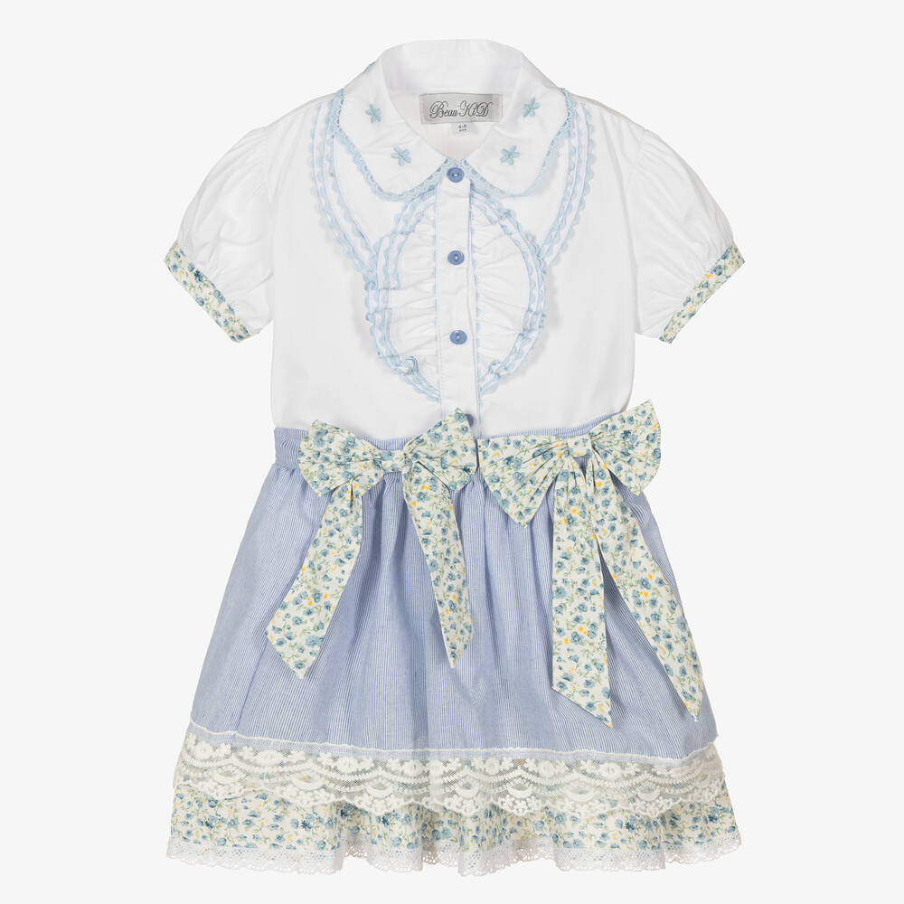 Beau KiD - Girls Blue & White Skirt Set | Childrensalon