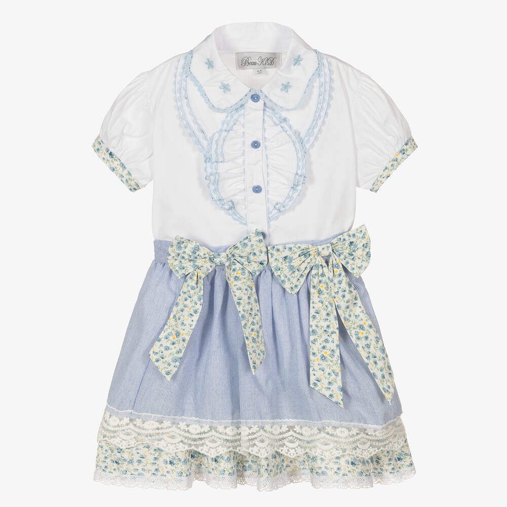 Beau KiD - Ensemble jupe bleu et blanc fille | Childrensalon