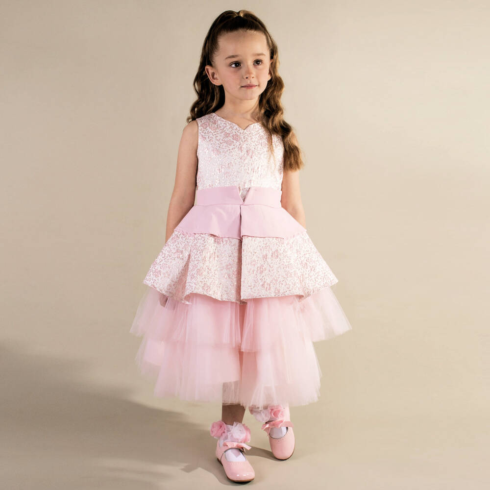 Beau KiD-Girls Pink Jacquard Dress | Childrensalon Outlet