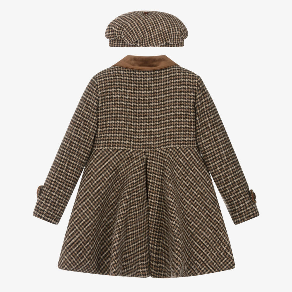 Beau KiD-Girls Brown Houndstooth Coat & Beret Set | Childrensalon Outlet