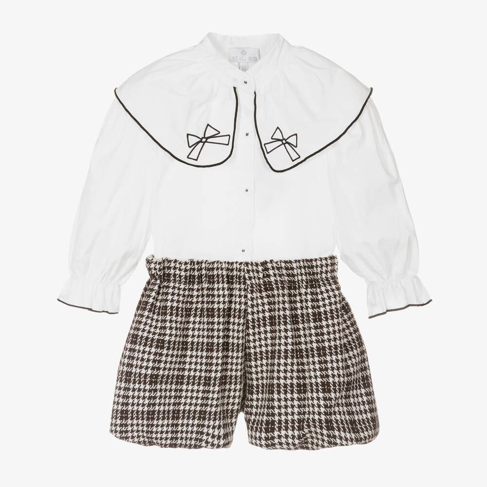 Beau KiD - Girls Brown & White Shorts Set | Childrensalon