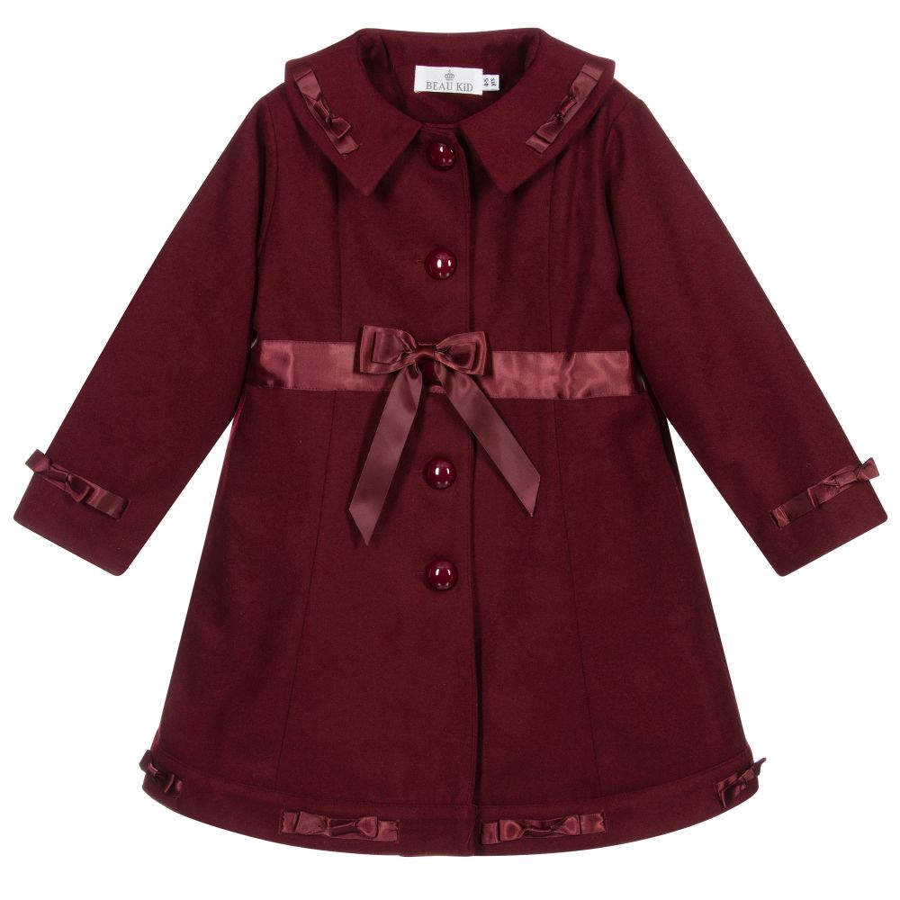 Beau KiD - Girls Burgundy Red Coat  | Childrensalon