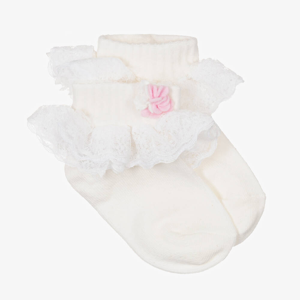 Beau KiD-Кремовые хлопковые носки с оборками для девочек | Childrensalon Outlet