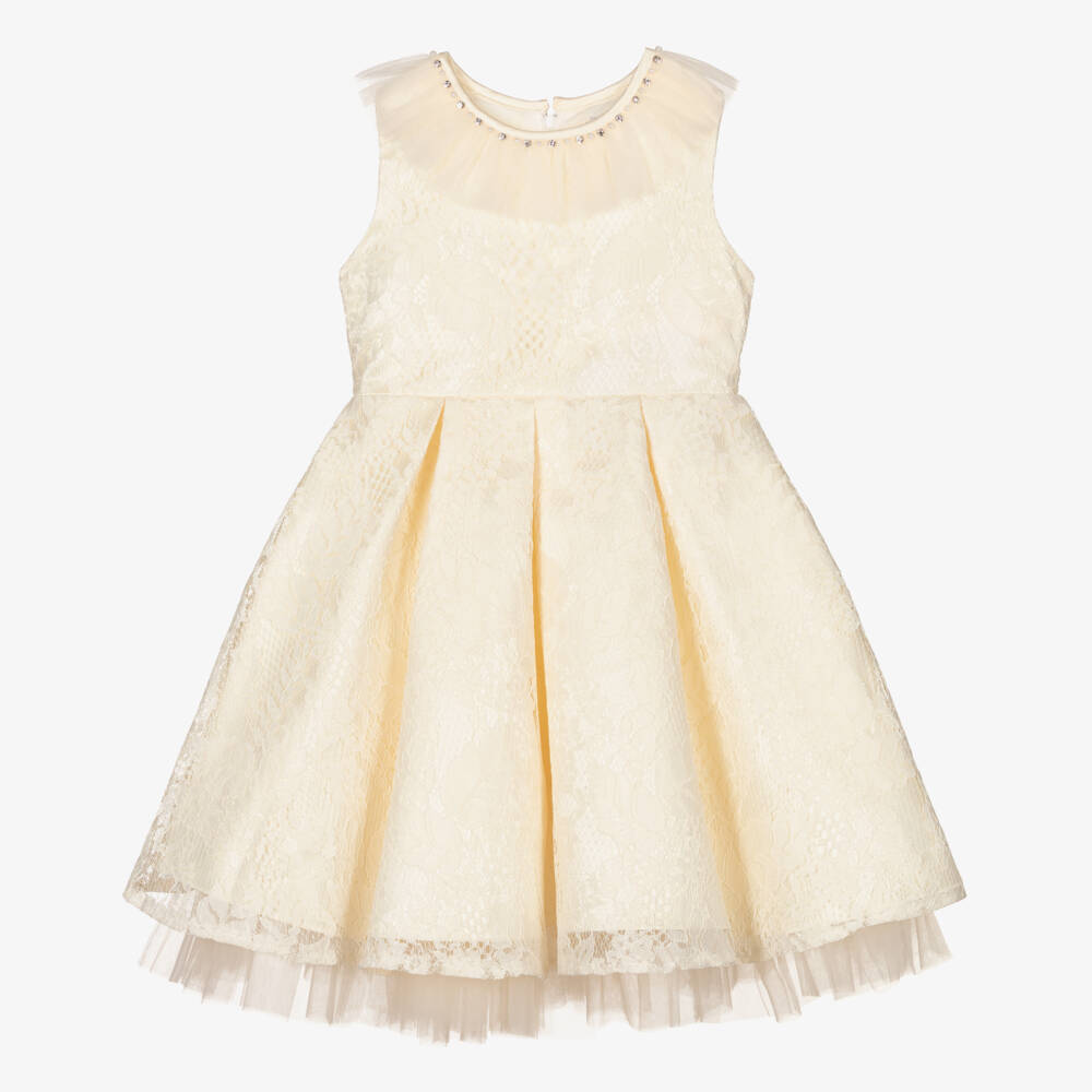 Beau KiD-فستان دانتيل مزين بورود لون عاجي | Childrensalon Outlet