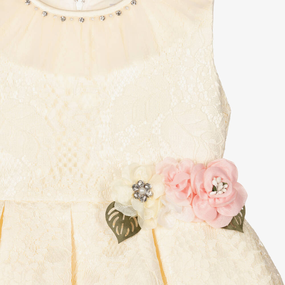 Beau KiD-فستان دانتيل مزين بورود لون عاجي | Childrensalon Outlet