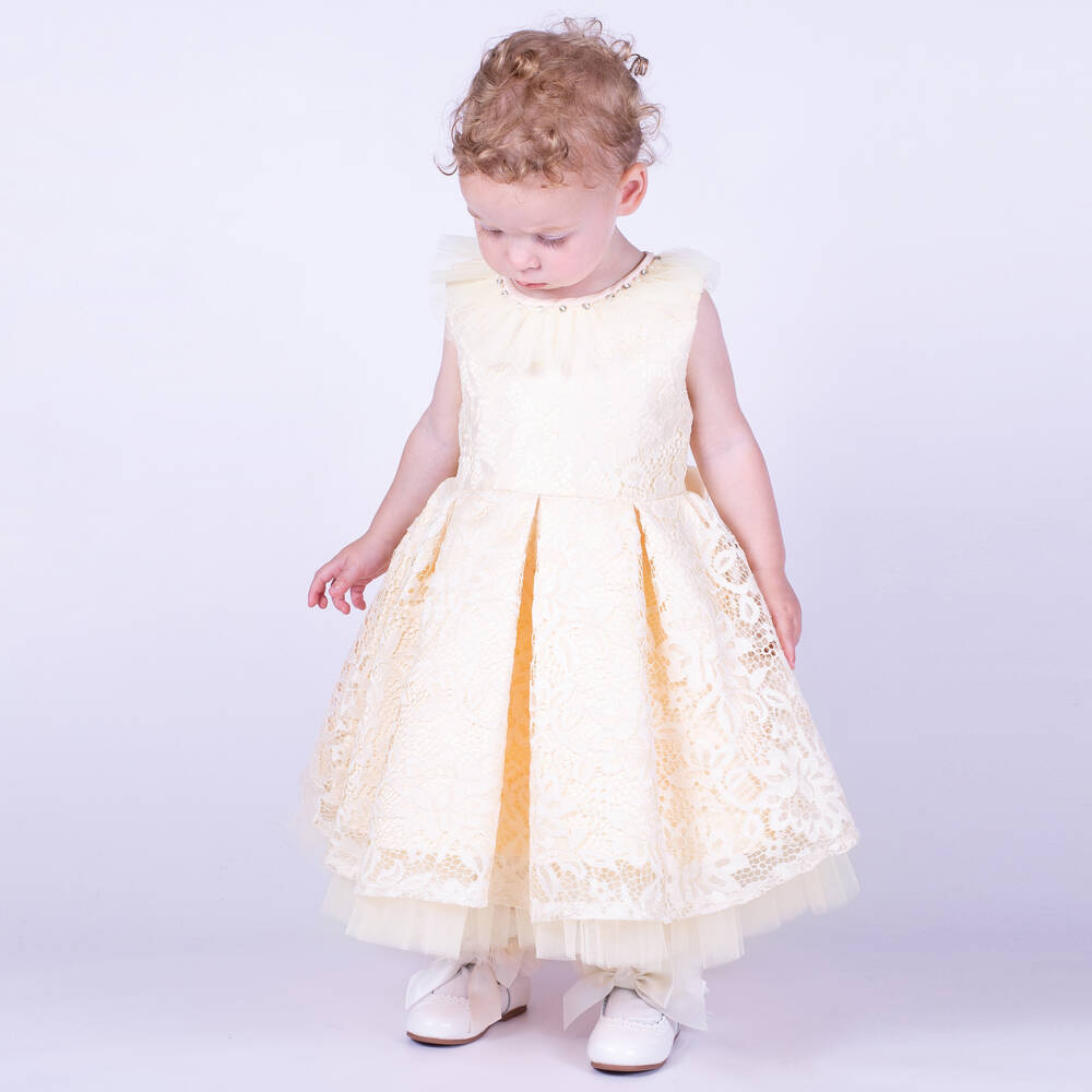 Beau KiD-فستان دانتيل مزين بورود لون عاجي | Childrensalon Outlet