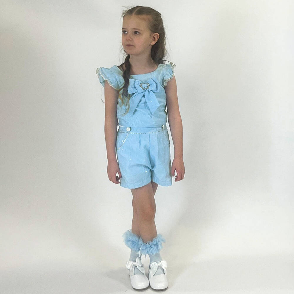 Beau KiD-Girls Elegant Blue Jacquard Ensemble | Childrensalon Outlet