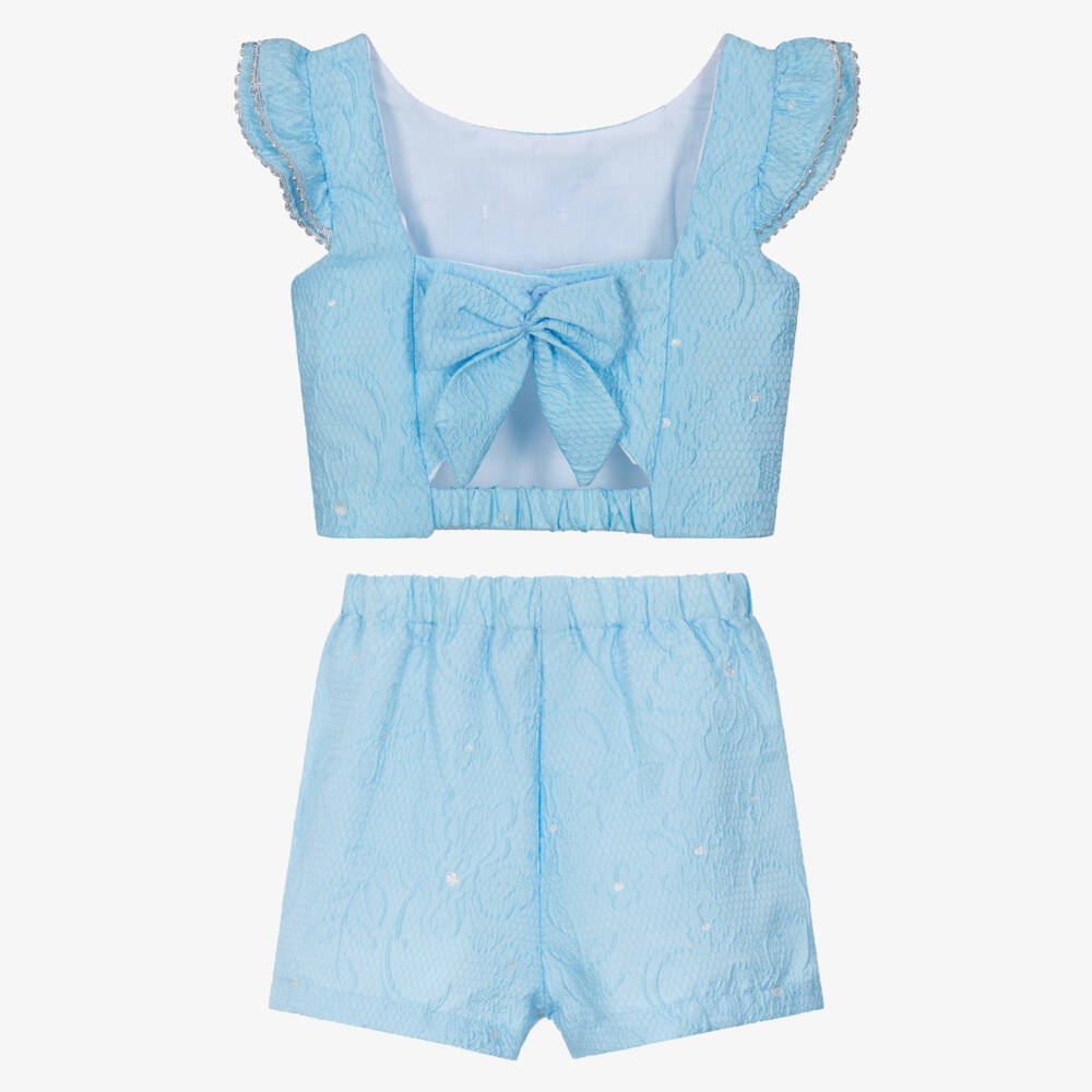 Beau KiD-Girls Elegant Blue Jacquard Ensemble | Childrensalon Outlet