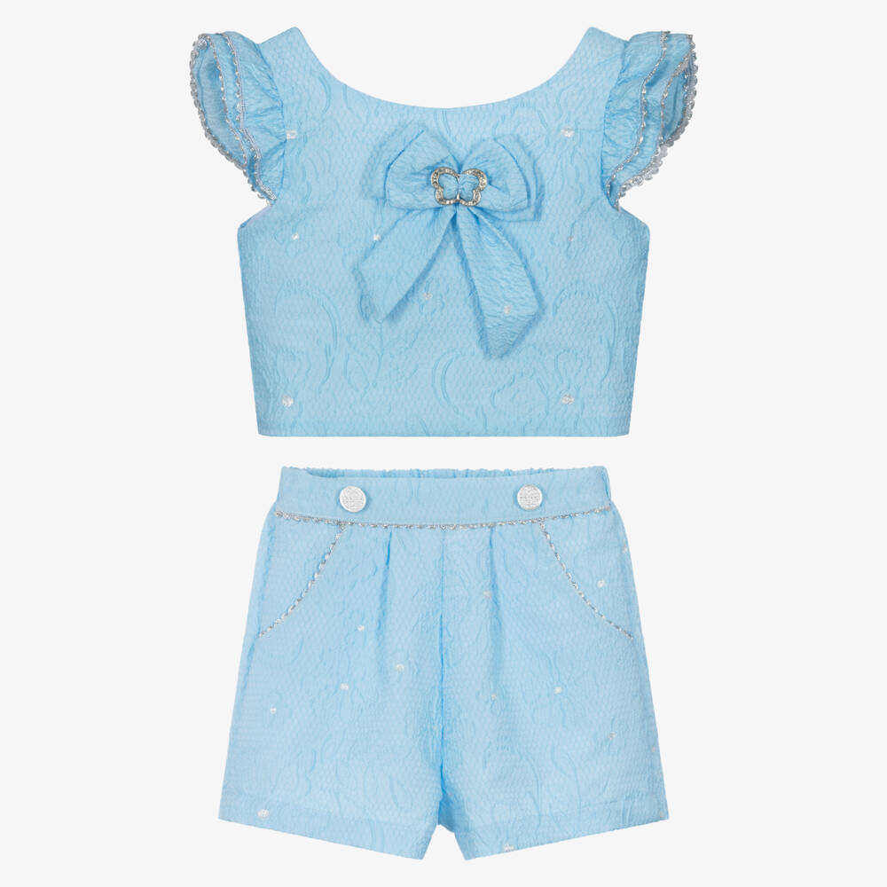 Beau KiD-Girls Elegant Blue Jacquard Ensemble | Childrensalon Outlet