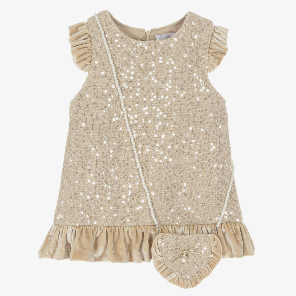 Beau KiD-Girls Gold Sequin Dress & Bag Set | Childrensalon Outlet