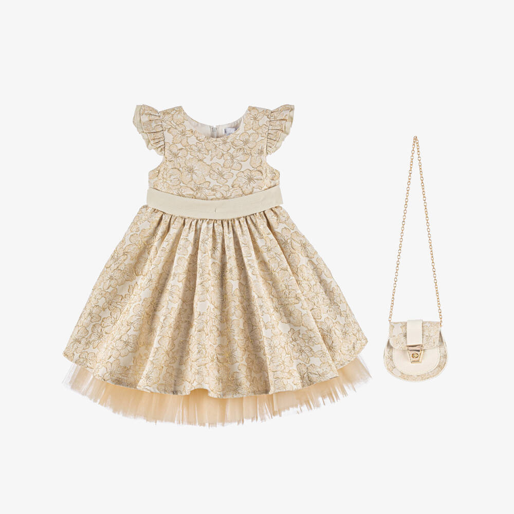 Beau KiD-طقم جاكار ذهبي للبنات مع حقيبة | Childrensalon Outlet