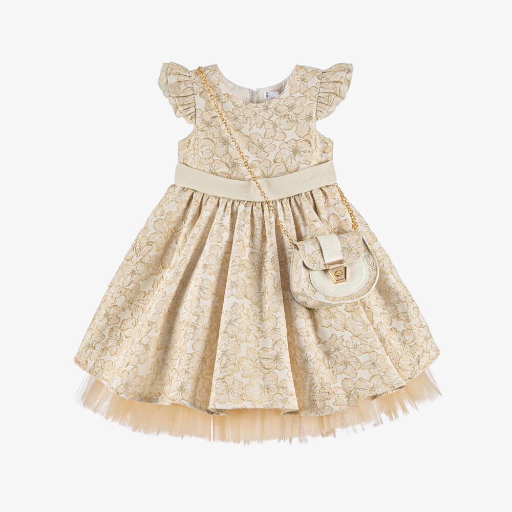 Beau KiD-طقم جاكار ذهبي للبنات مع حقيبة | Childrensalon Outlet