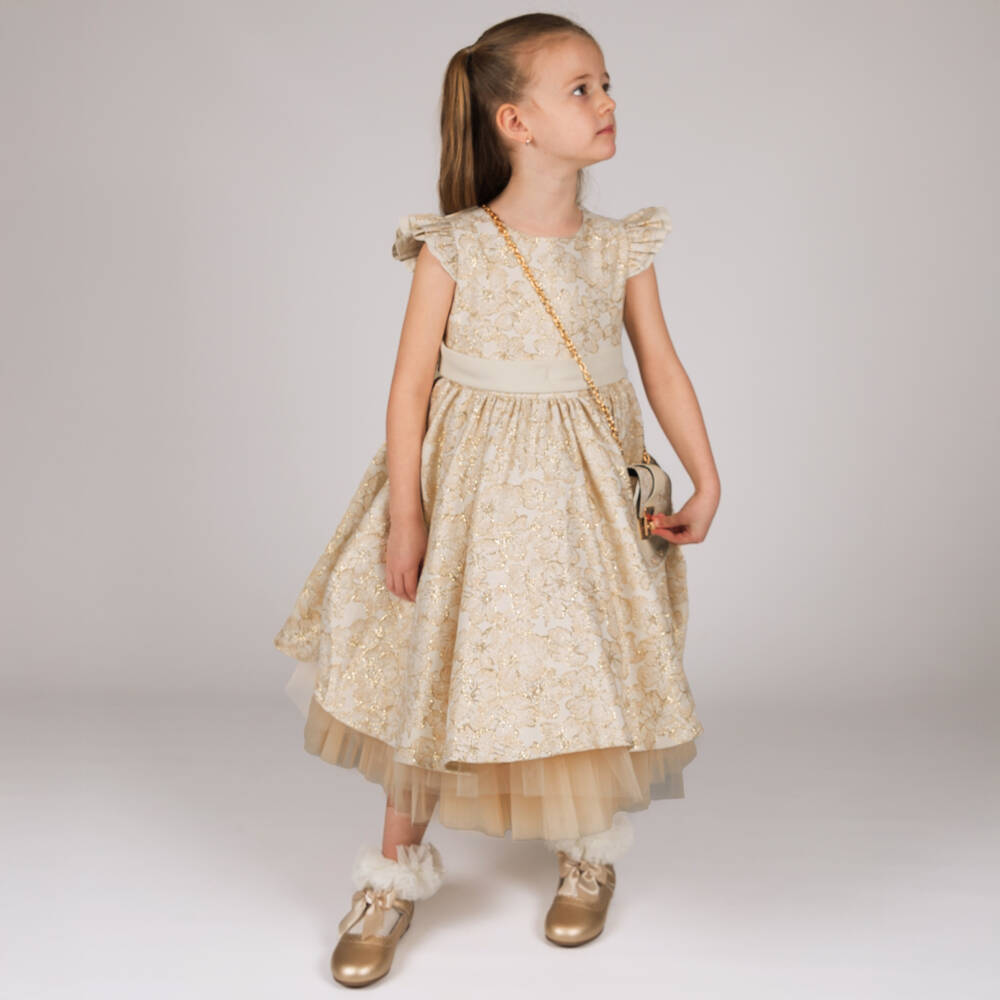 Beau KiD-طقم جاكار ذهبي للبنات مع حقيبة | Childrensalon Outlet