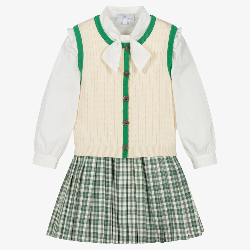 Beau KiD - طقم تنورة قطن وتويل لون عاجي وأخضر | Childrensalon