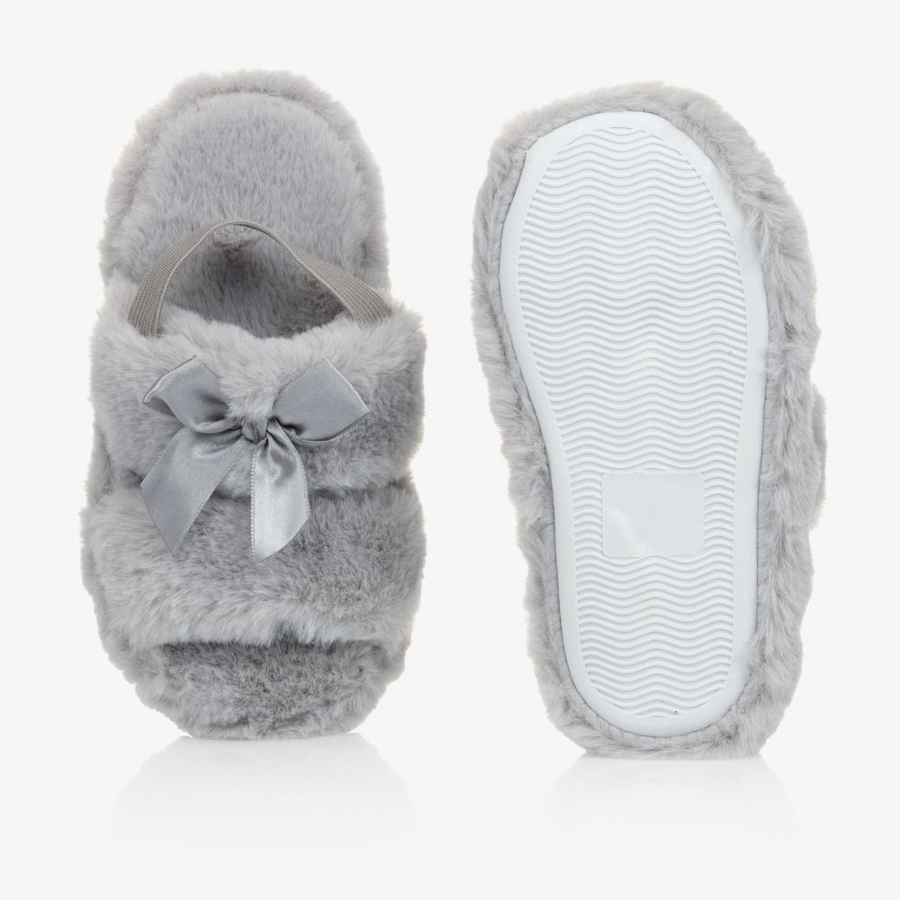 Beau KiD Girls Grey Faux Fur Slippers Childrensalon Outlet