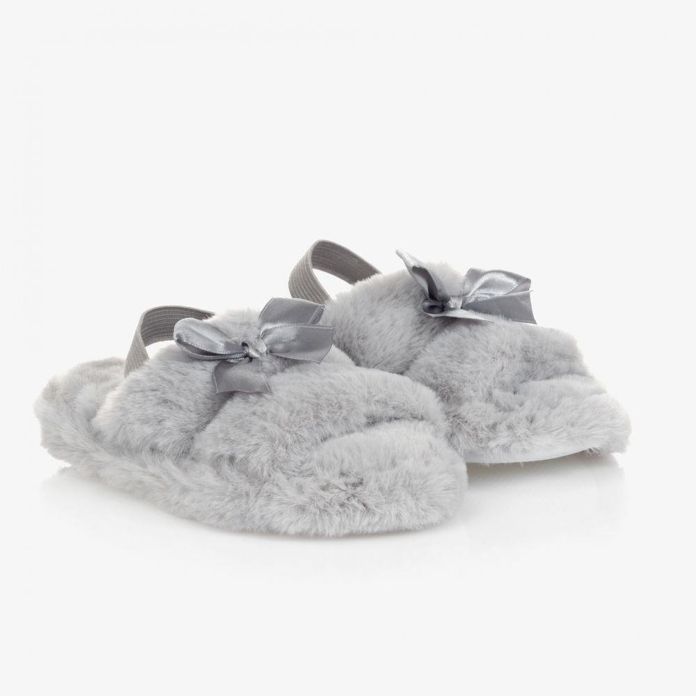 Beau KiD - Girls Grey Faux Fur Slippers | Childrensalon