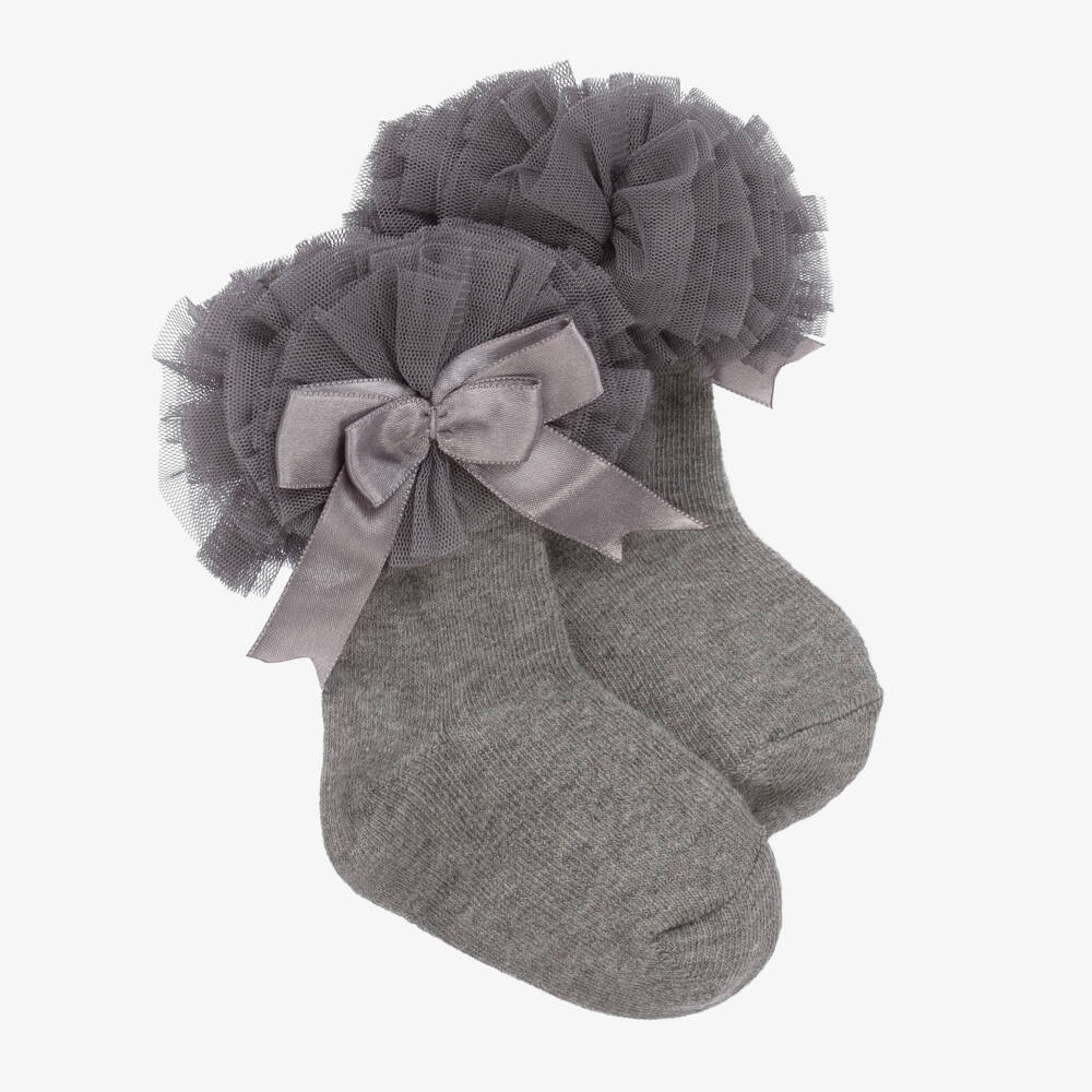 Beau KiD-Girls Grey Frilly Cotton Socks | Childrensalon Outlet