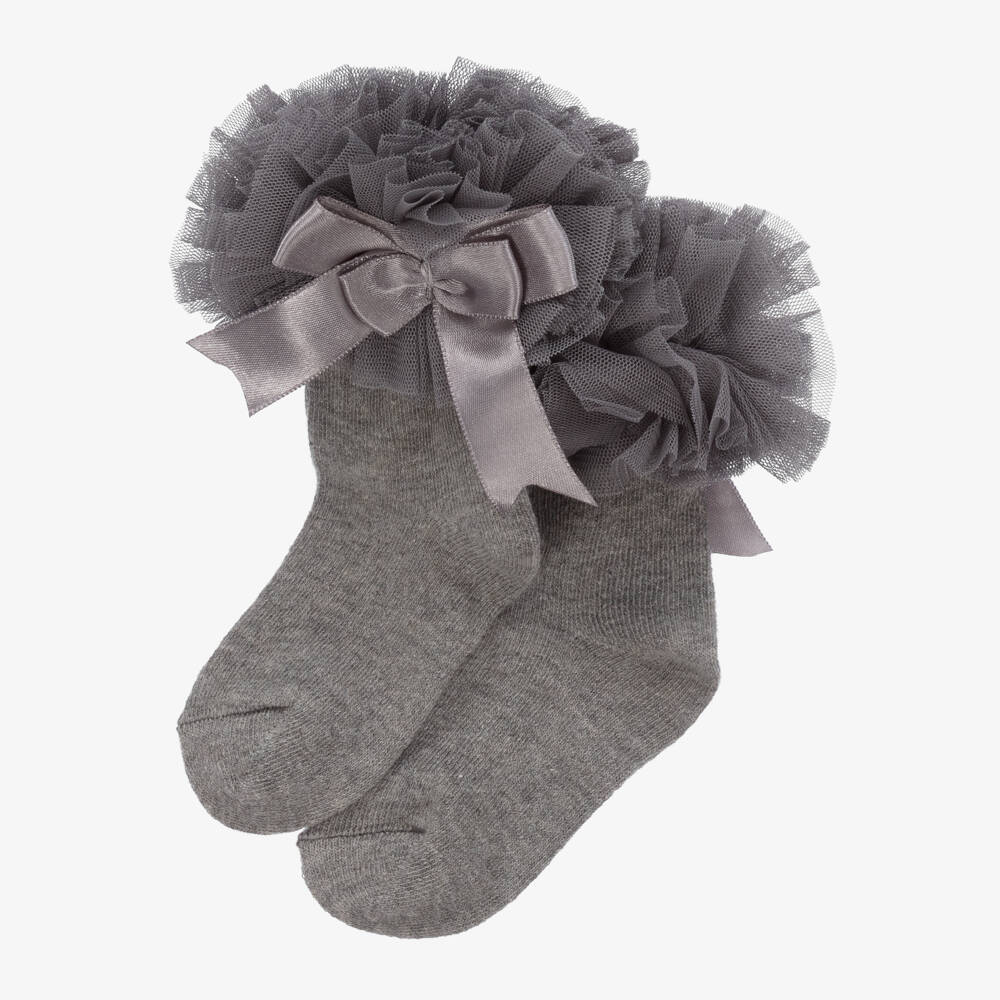 Beau KiD-Girls Grey Frilly Cotton Socks | Childrensalon Outlet
