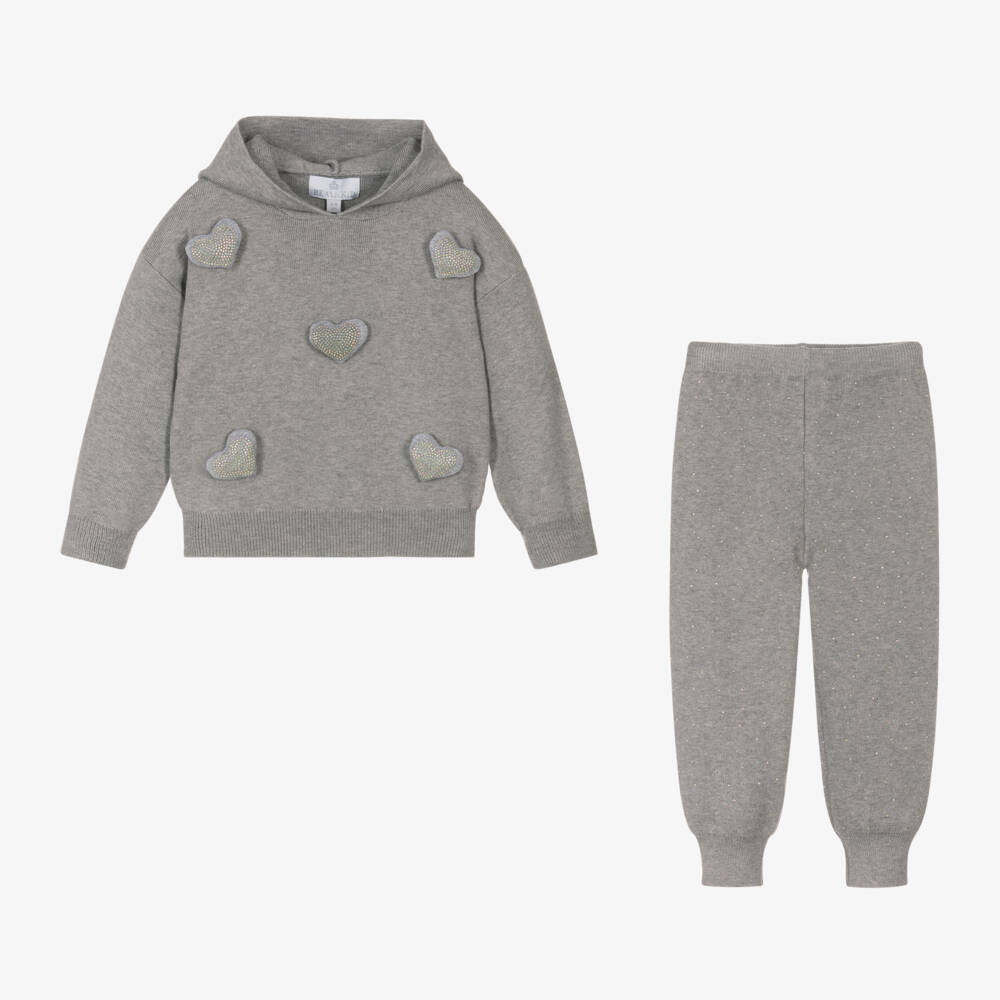 Beau KiD-Girls Grey Hooded Knit Set | Childrensalon Outlet