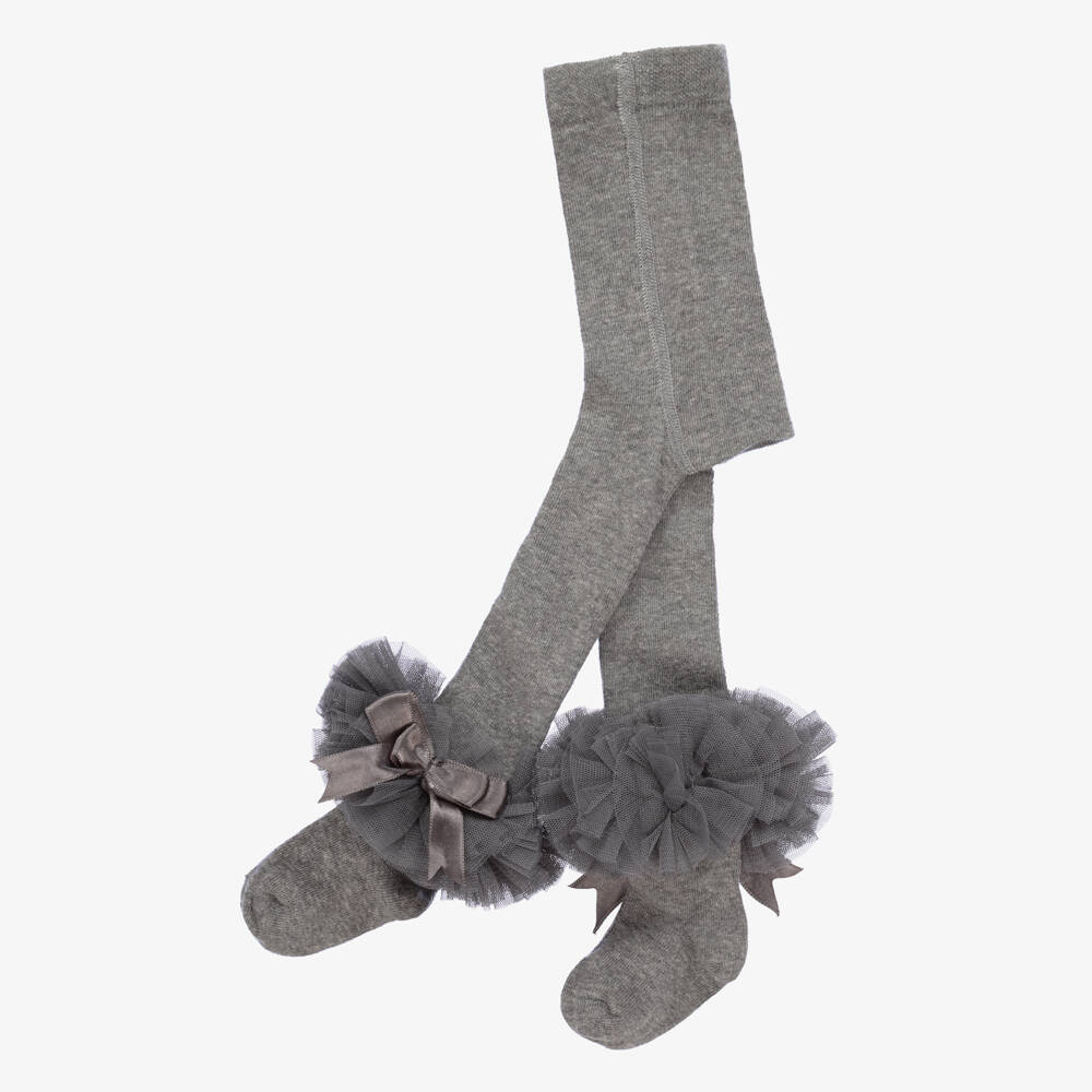 Beau KiD-Girls Grey Tights with Bows | Childrensalon Outlet