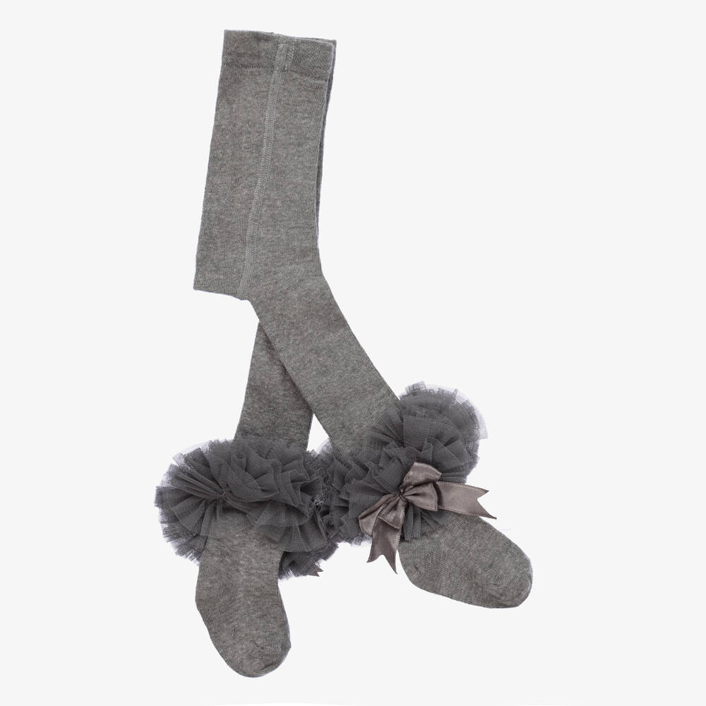 Beau KiD-Girls Grey Tights with Bows | Childrensalon Outlet