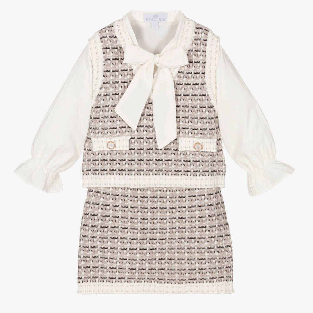 Beau KiD-طقم تنورة محبوك رمادي للبنات | Childrensalon Outlet