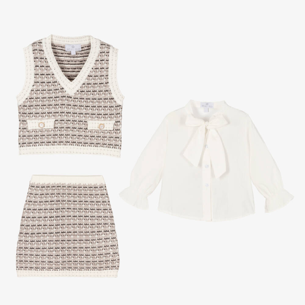 Beau KiD-طقم تنورة محبوك رمادي للبنات | Childrensalon Outlet