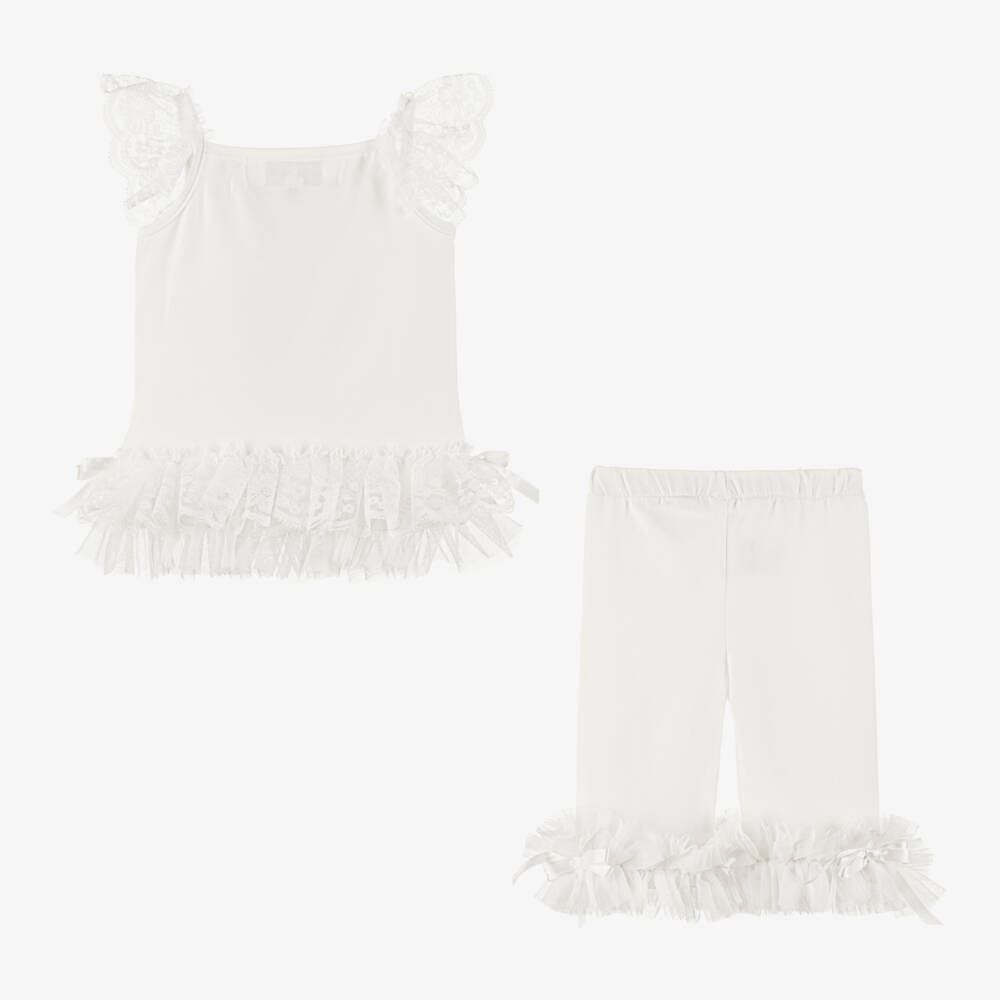 Beau KiD-Girls Ivory Cotton & Lace Leggings Set | Childrensalon Outlet