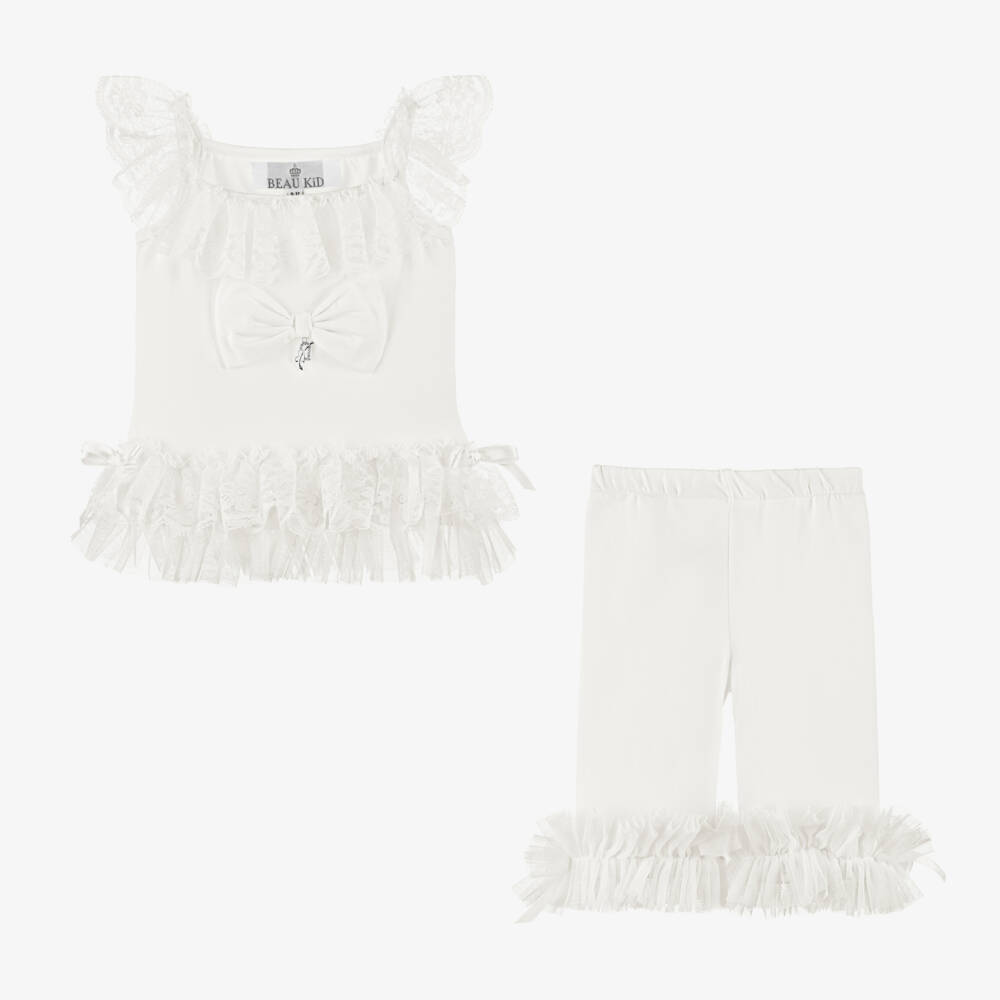 Beau KiD-Girls Ivory Cotton & Lace Leggings Set | Childrensalon Outlet