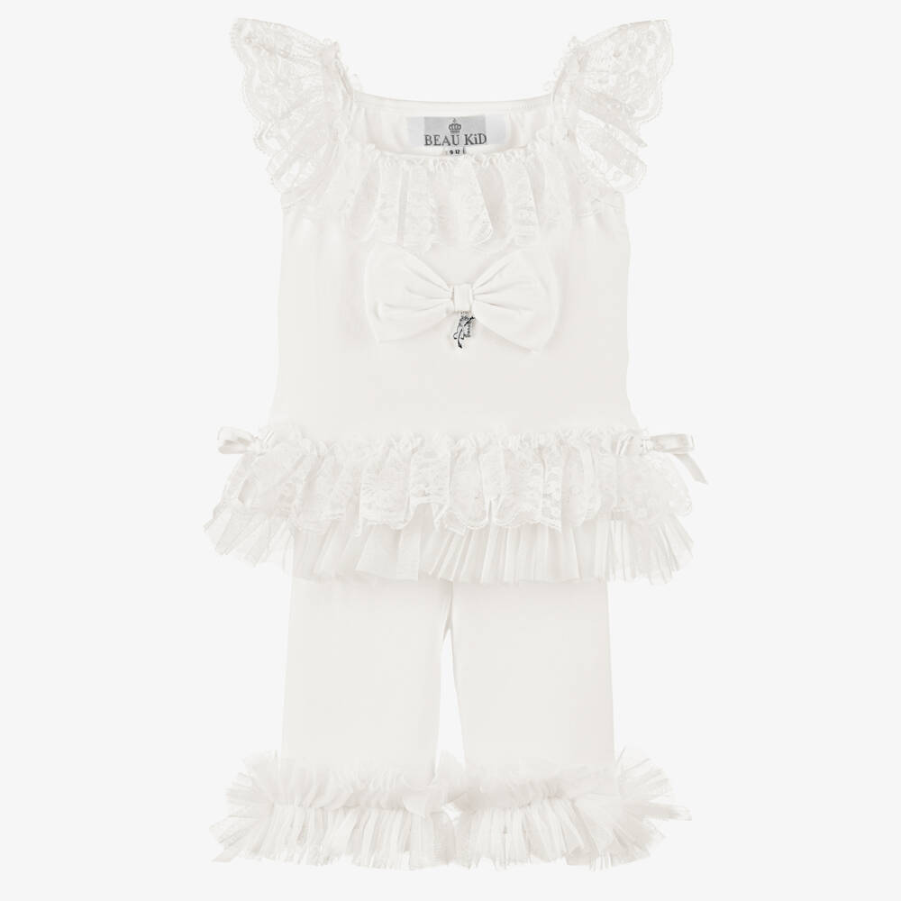 Beau KiD-Girls Ivory Cotton & Lace Leggings Set | Childrensalon Outlet