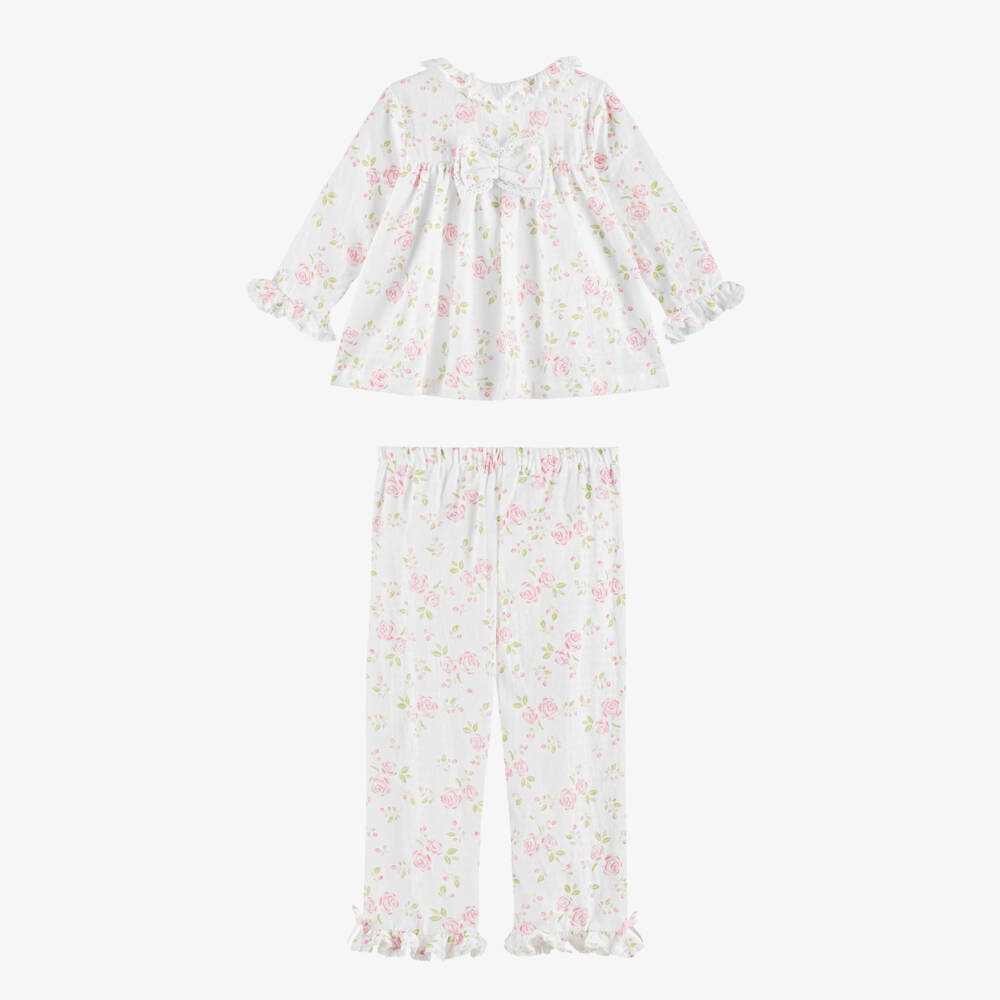 Beau KiD-Girls Ivory Cotton Pyjamas with Rose Pattern | Childrensalon Outlet