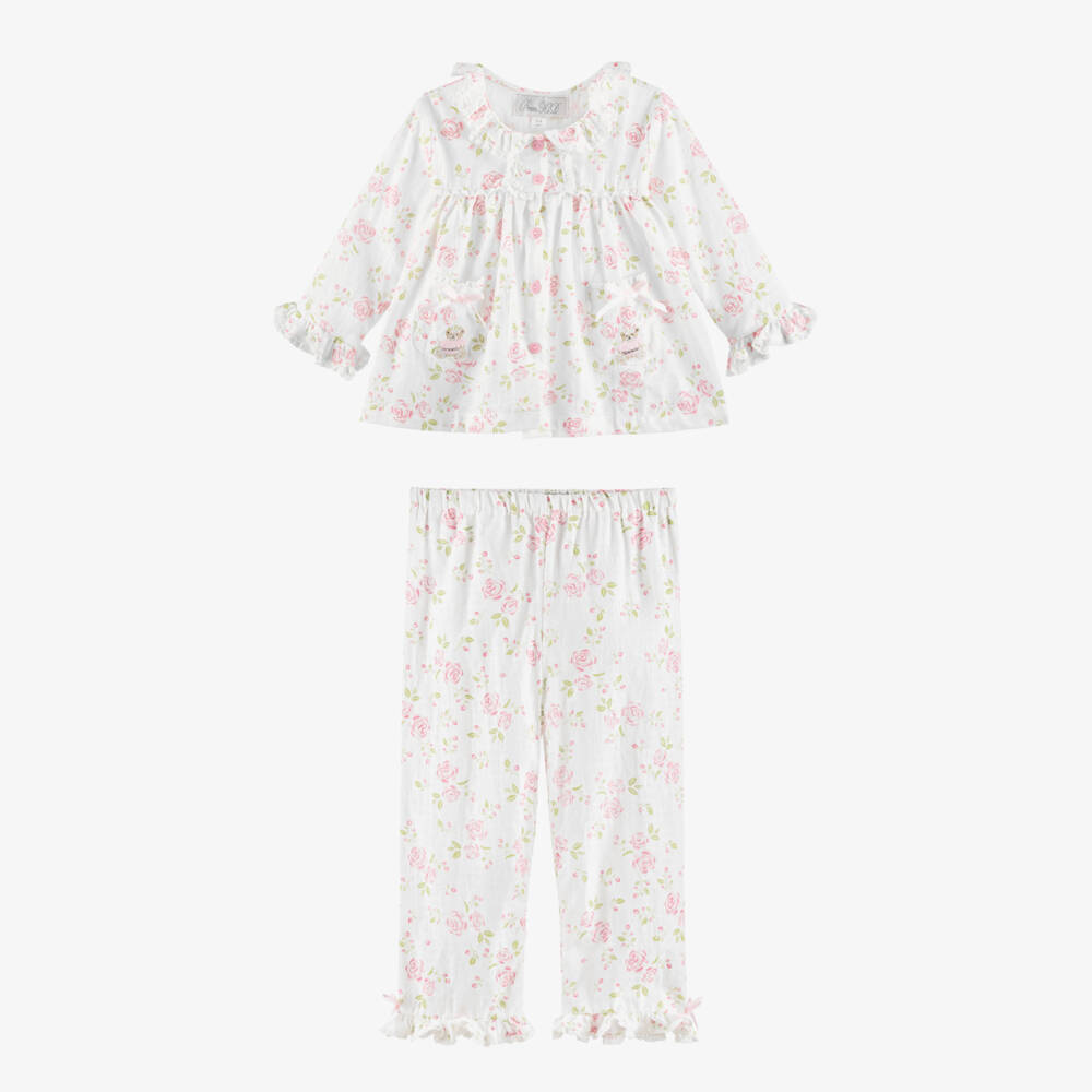 Beau KiD-Girls Ivory Cotton Pyjamas with Rose Pattern | Childrensalon Outlet