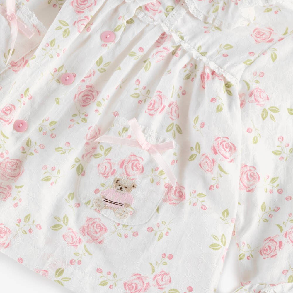 Beau KiD-Girls Ivory Cotton Pyjamas with Rose Pattern | Childrensalon Outlet