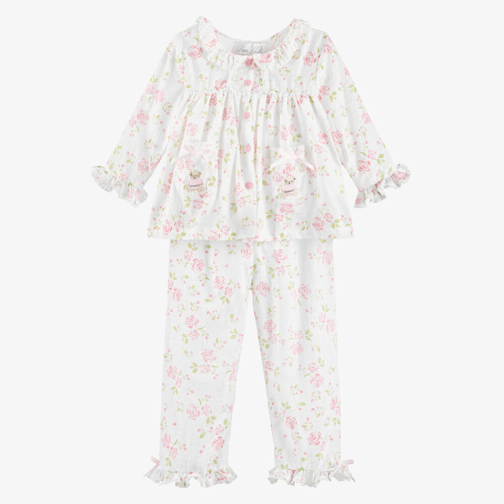 Beau KiD-Girls Ivory Cotton Pyjamas with Rose Pattern | Childrensalon Outlet