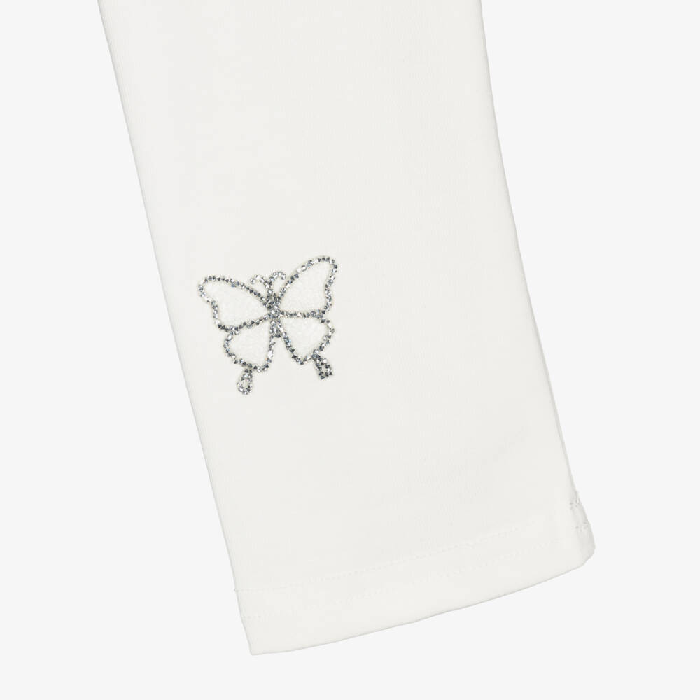 Beau KiD-Girls Ivory Cotton Ruffle Leggings Set with Diamanté Butterflies | Childrensalon Outlet