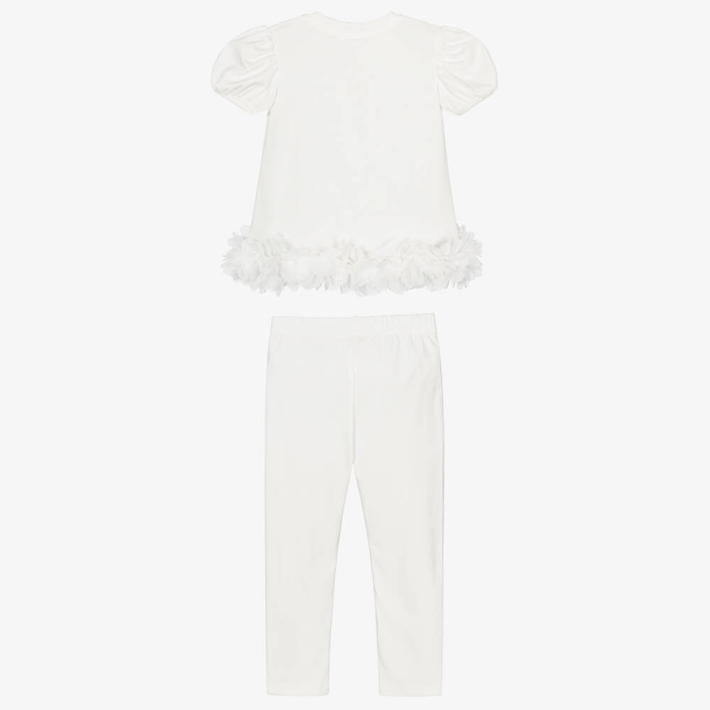 Beau KiD-Girls Ivory Cotton Ruffle Leggings Set with Diamanté Butterflies | Childrensalon Outlet