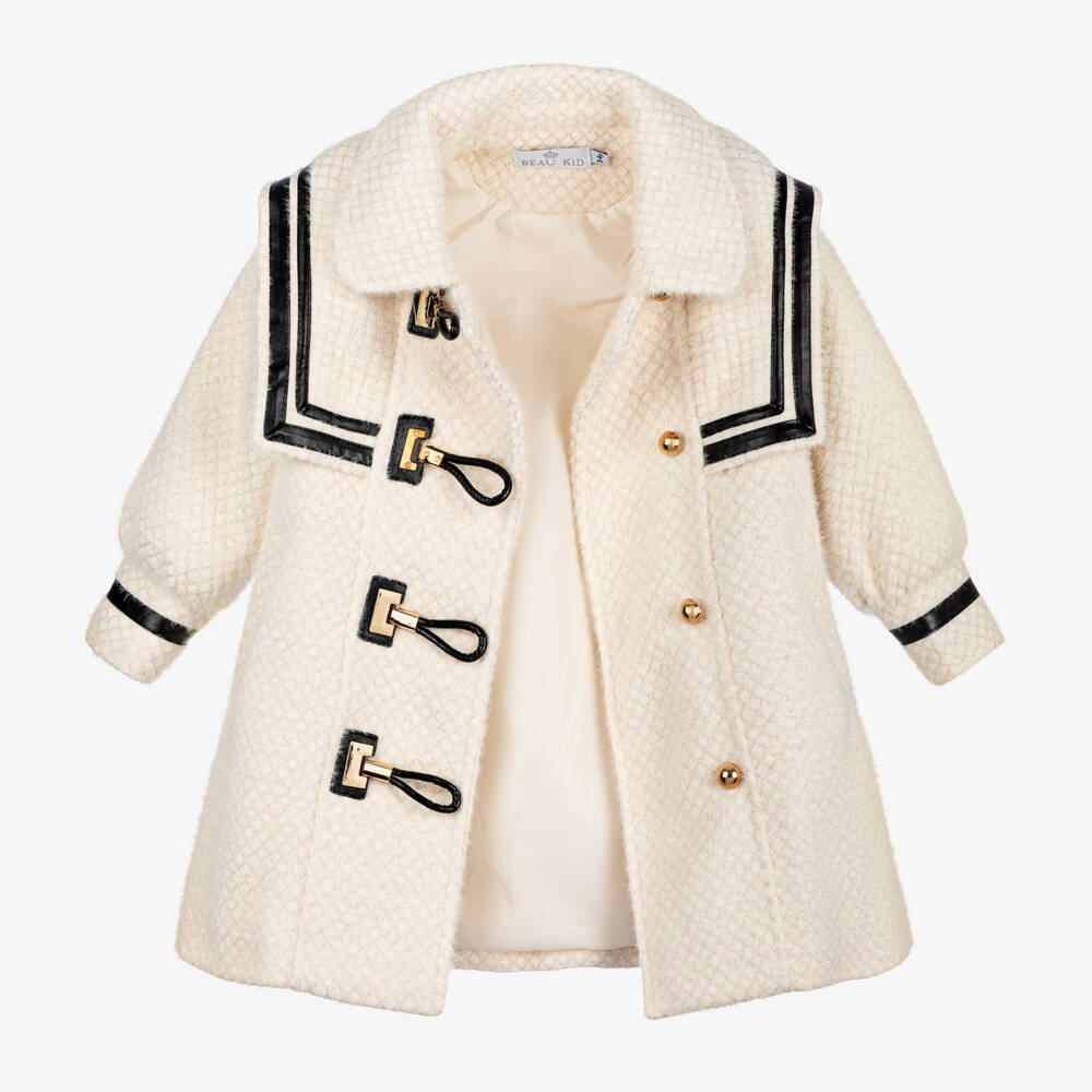 Beau KiD-Girls Ivory Diamond Duffle Coat | Childrensalon Outlet