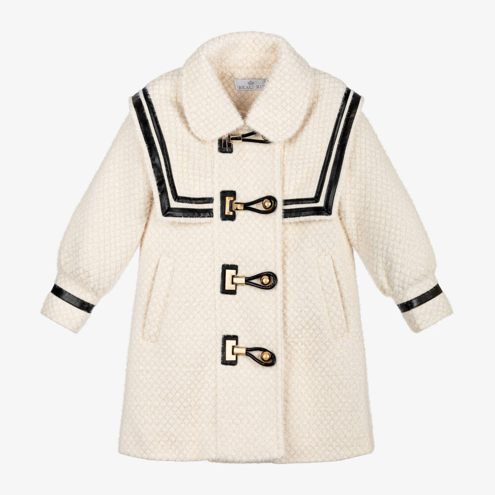 Beau KiD-Girls Ivory Diamond Duffle Coat | Childrensalon Outlet