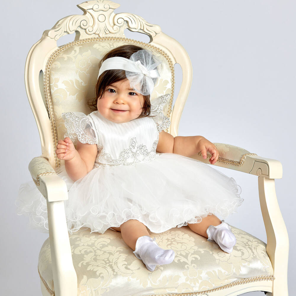 بو كيد-فستان تول وساتان لون عاجي للمولودات - قطعتين | Childrensalon Outlet