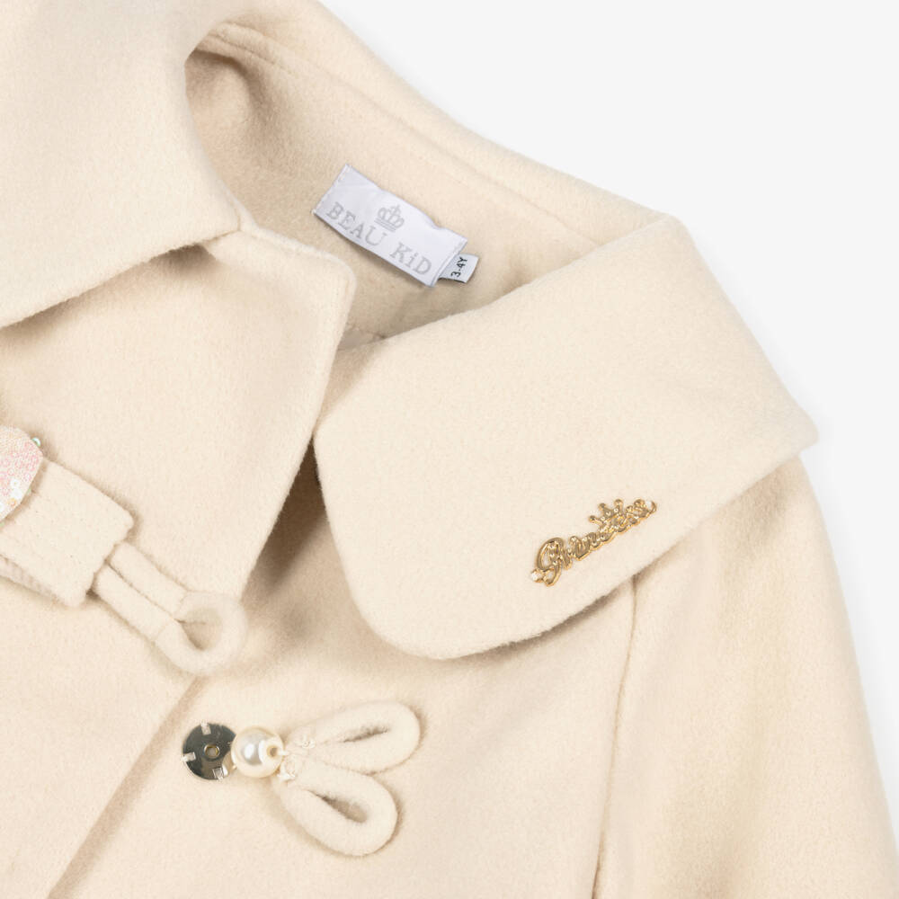 Beau KiD-Girls Ivory Felted Coat with Sequin Heart Detail | Childrensalon Outlet