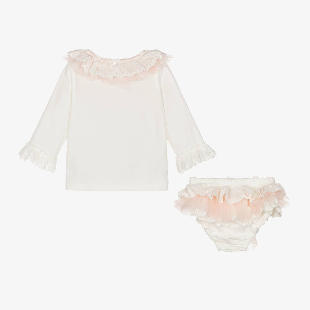 Beau KiD-Girls Ivory Frilled Cotton Set | Childrensalon Outlet