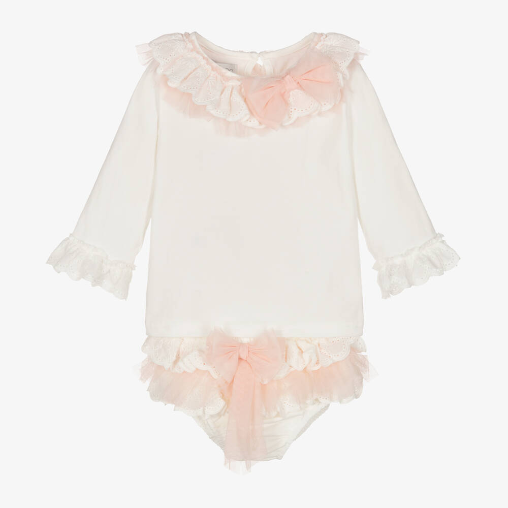 Beau KiD-Girls Ivory Frilled Cotton Set | Childrensalon Outlet