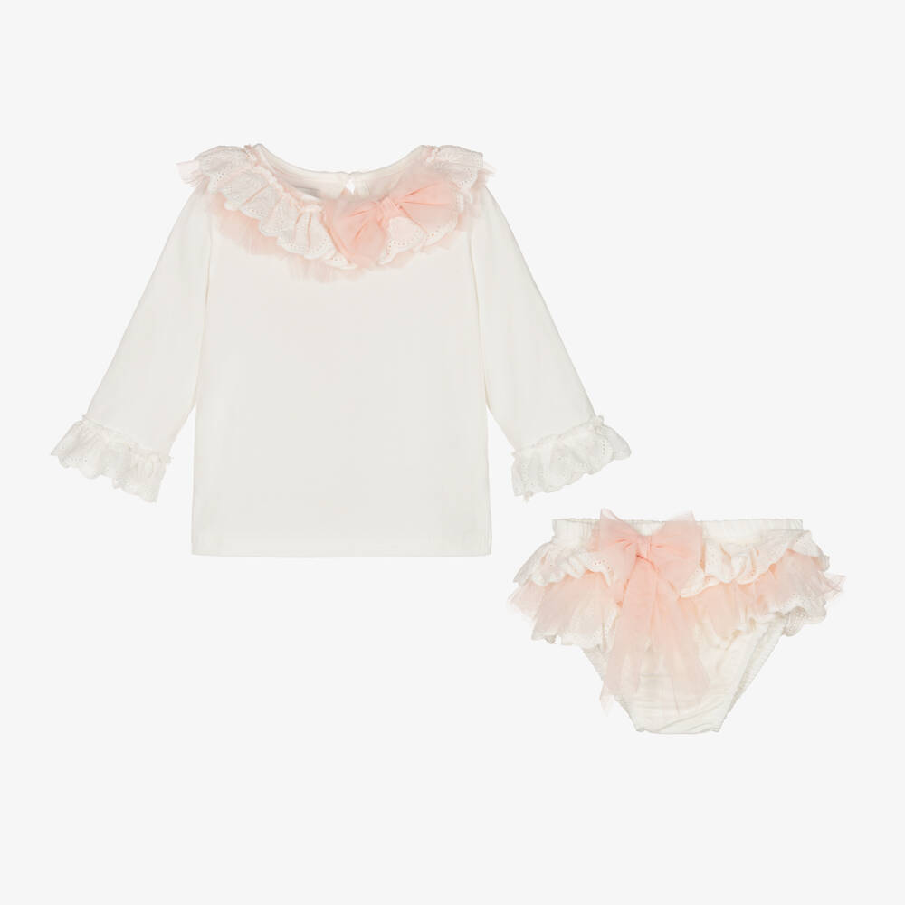 Beau KiD-Girls Ivory Frilled Cotton Set | Childrensalon Outlet
