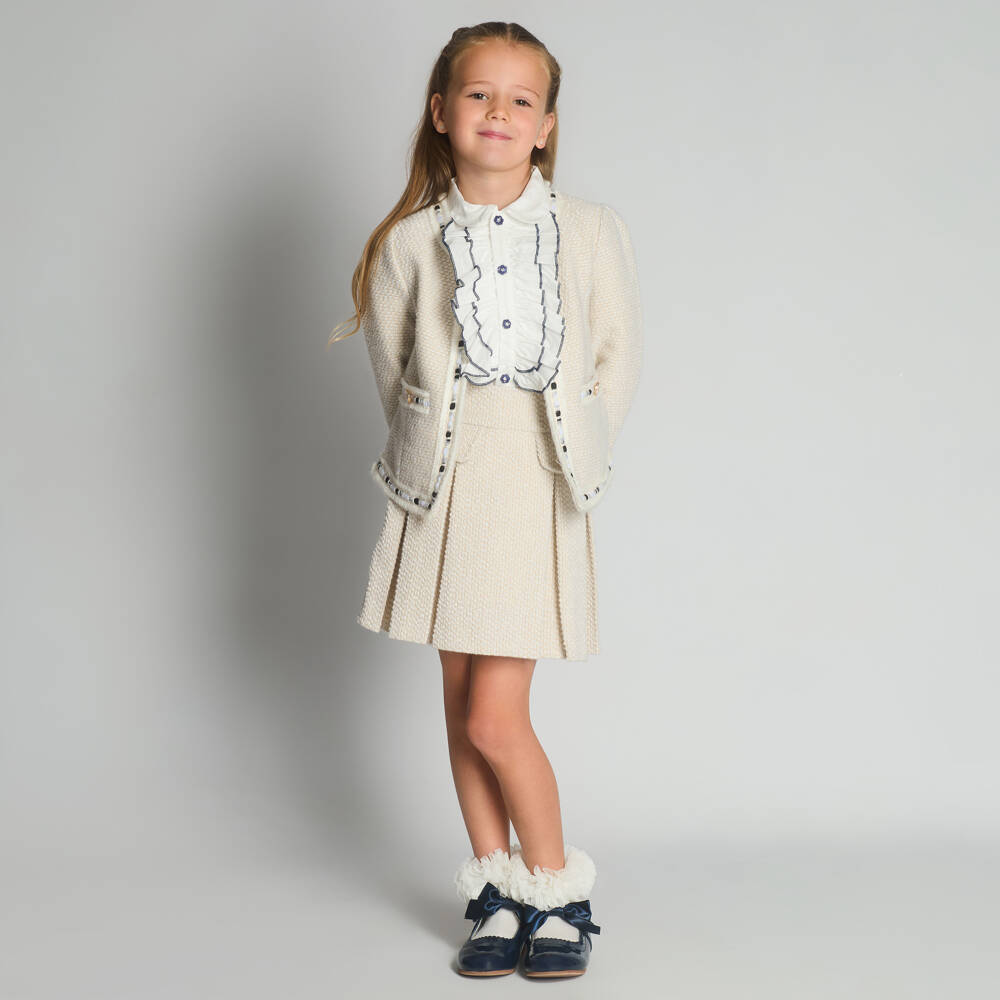 Beau KiD-Girls Ivory & Gold Tweed Skirt Set | Childrensalon Outlet