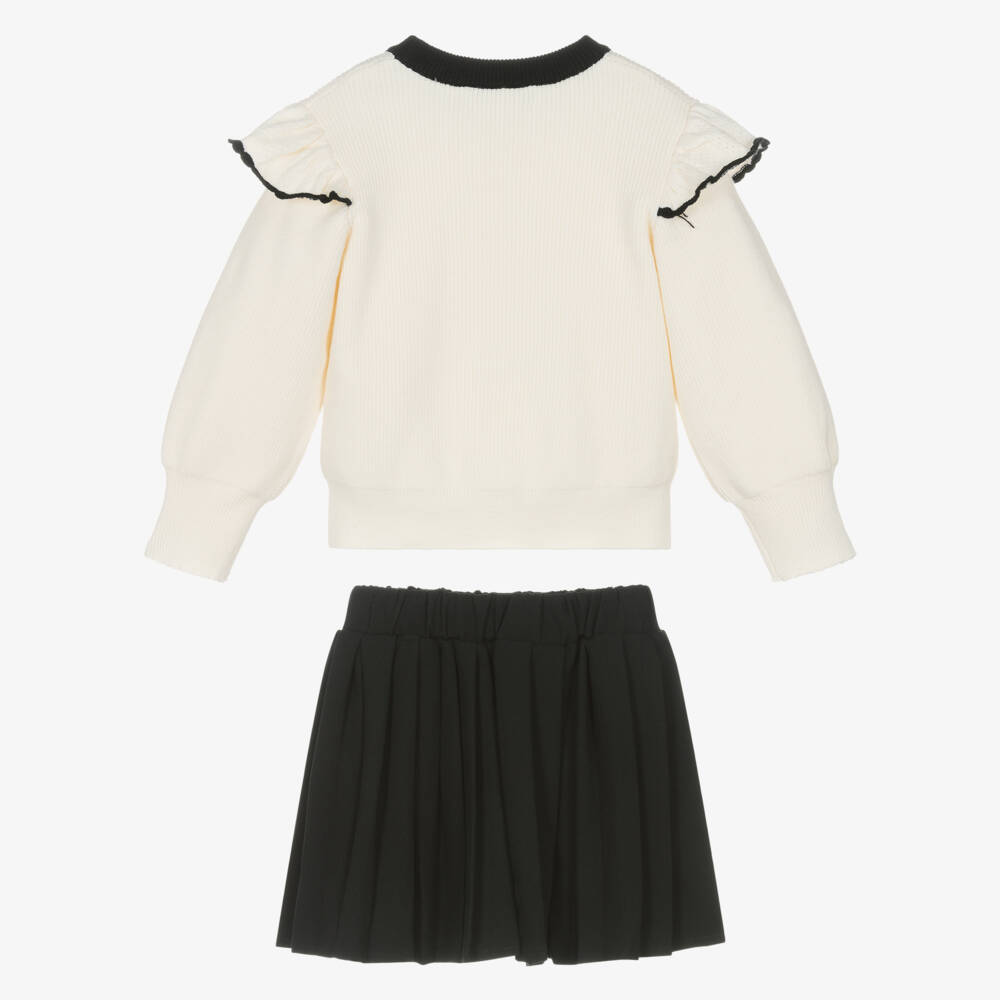 Beau KiD-Girls Ivory Knitted Sweater & Black Pleated Skirt Set | Childrensalon Outlet