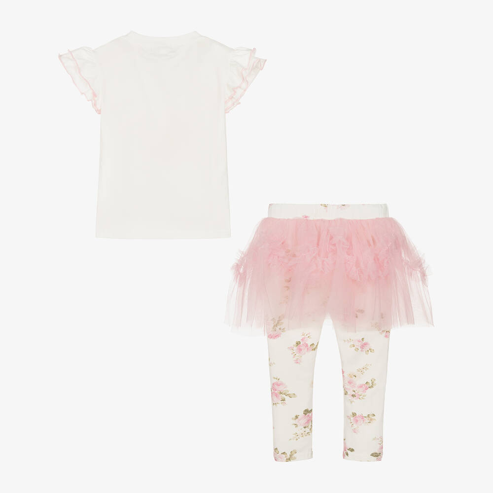 Beau KiD Girls Ivory Pink Tutu Leggings Set