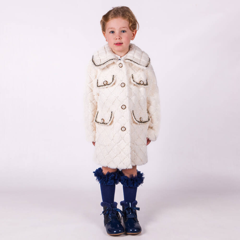 Beau KiD-Girls Ivory Plush Fur Jacket | Childrensalon Outlet