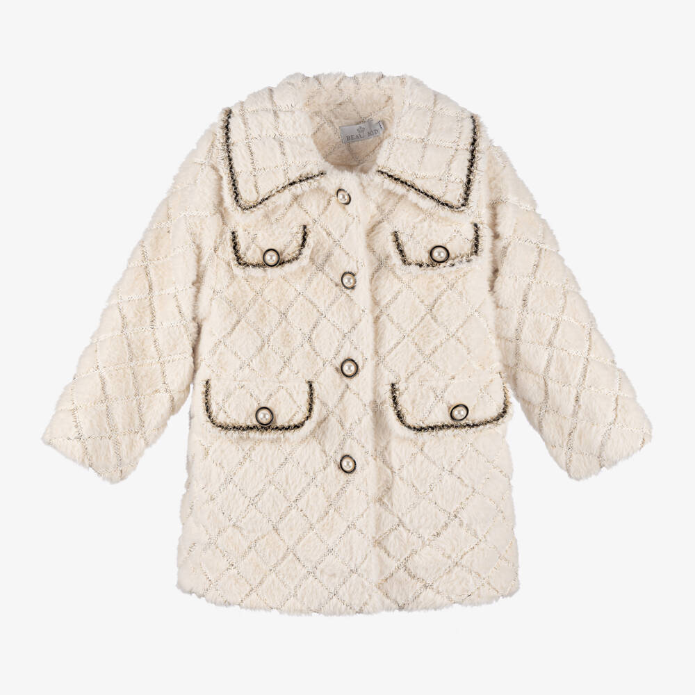 Beau KiD-Girls Ivory Plush Fur Jacket | Childrensalon Outlet