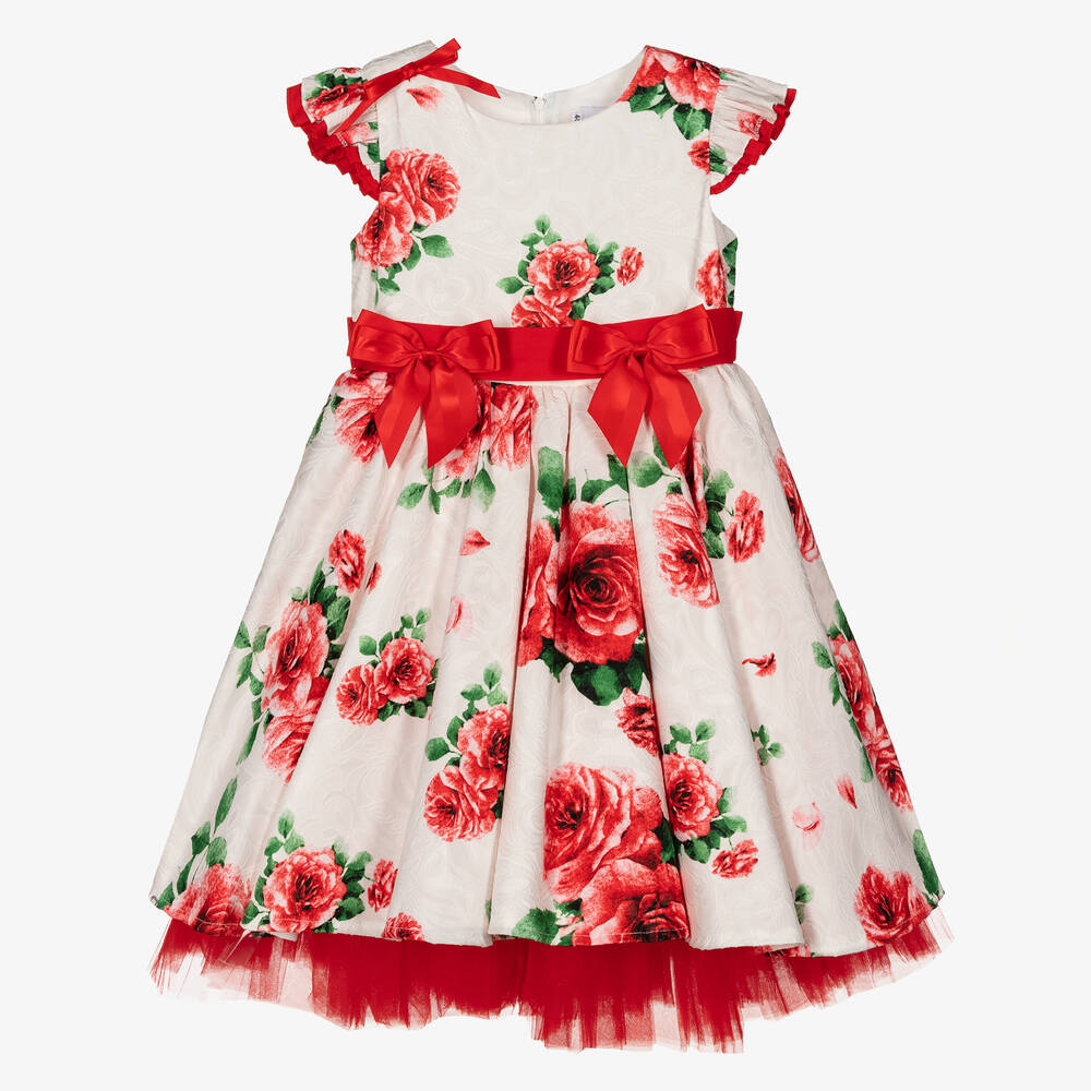 Beau KiD - Kleid Blumen Elfenbein Rot (M)  | Childrensalon